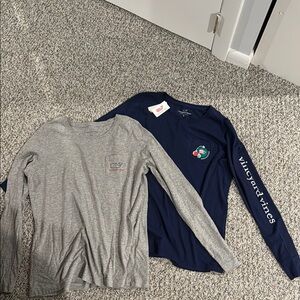 Vineyard Vines Long Sleeve Tees Gray and Blue Casual Comfort